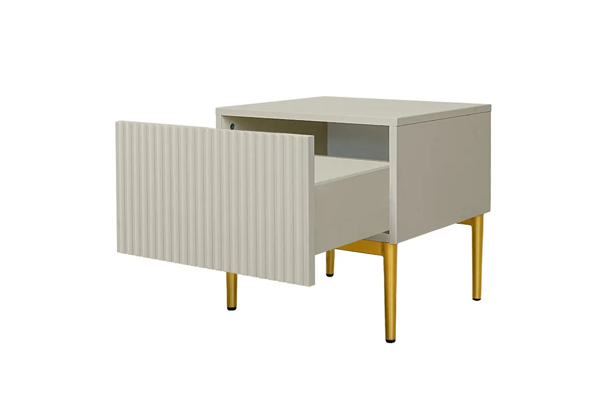 Szafka nocna z szufladą ( zestaw 2 szt. ) NICOLE 46 1SZ - kremowy, złoty stelaż - B_55613