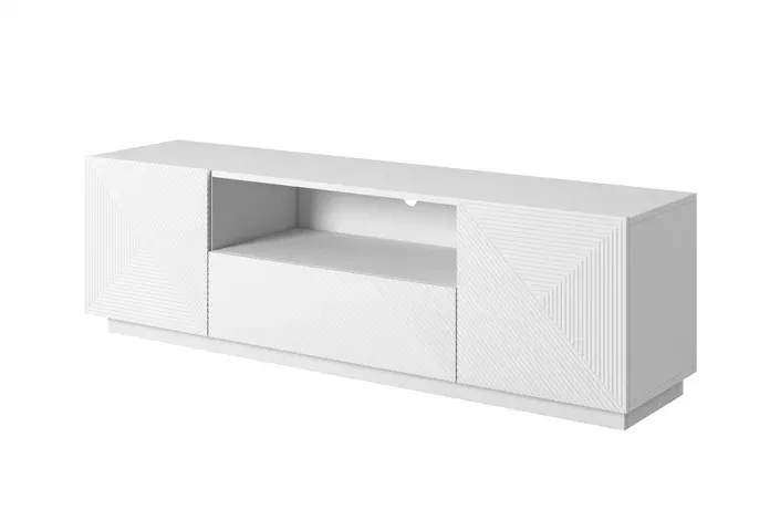 Szafka RTV ASHA 167 - biały mat- ryflowany front - cokół