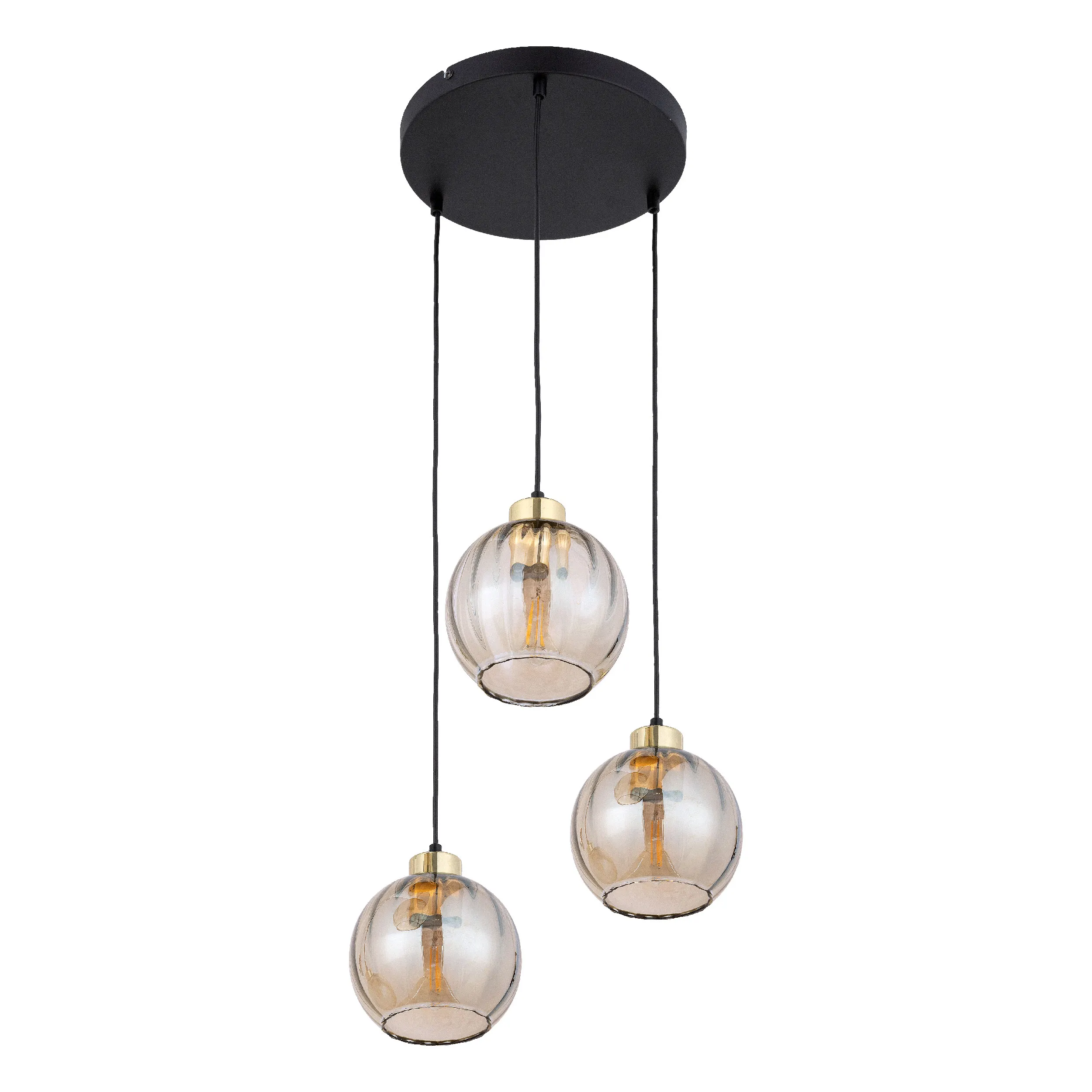 Listwa wisząca DEVI czarna ze złotymi elementami bursztynowe okrągłe szklane klosze 120x81x18cm