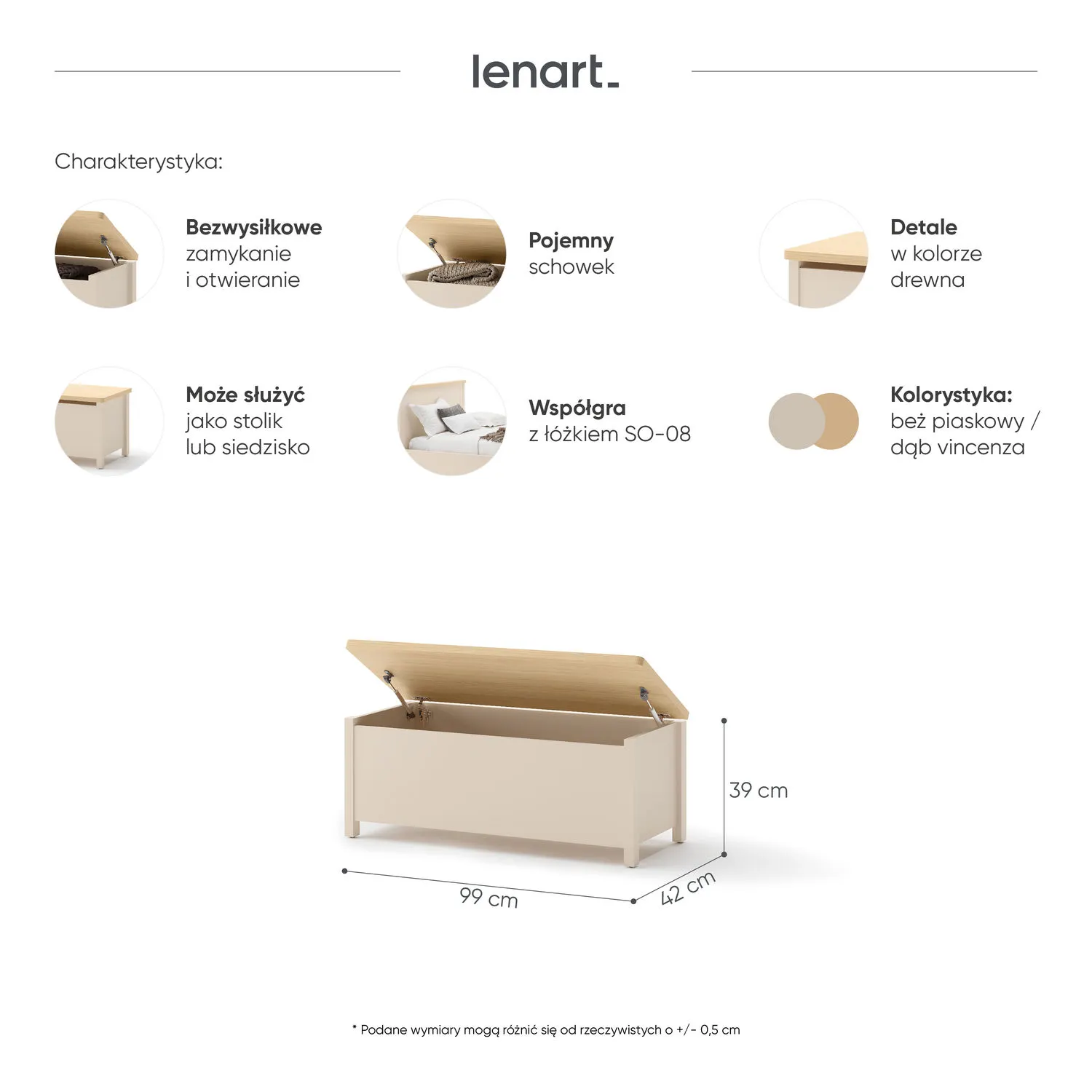 Skrzynia kontener STORY 10 beż piaskowy dąb vincenza bielony - SO10BPVB