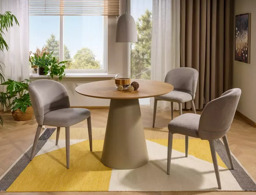 Stół okrągły ANGEL 100 cm efekt dębu stelaż kaszmirowy - ANGELDBEFI100