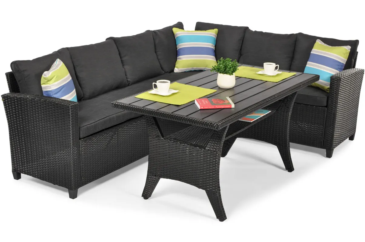 Narożnik ogrodowy wypoczynkowy SZTOKHOLM ze stołem technorattan czarny - FE5906480909794