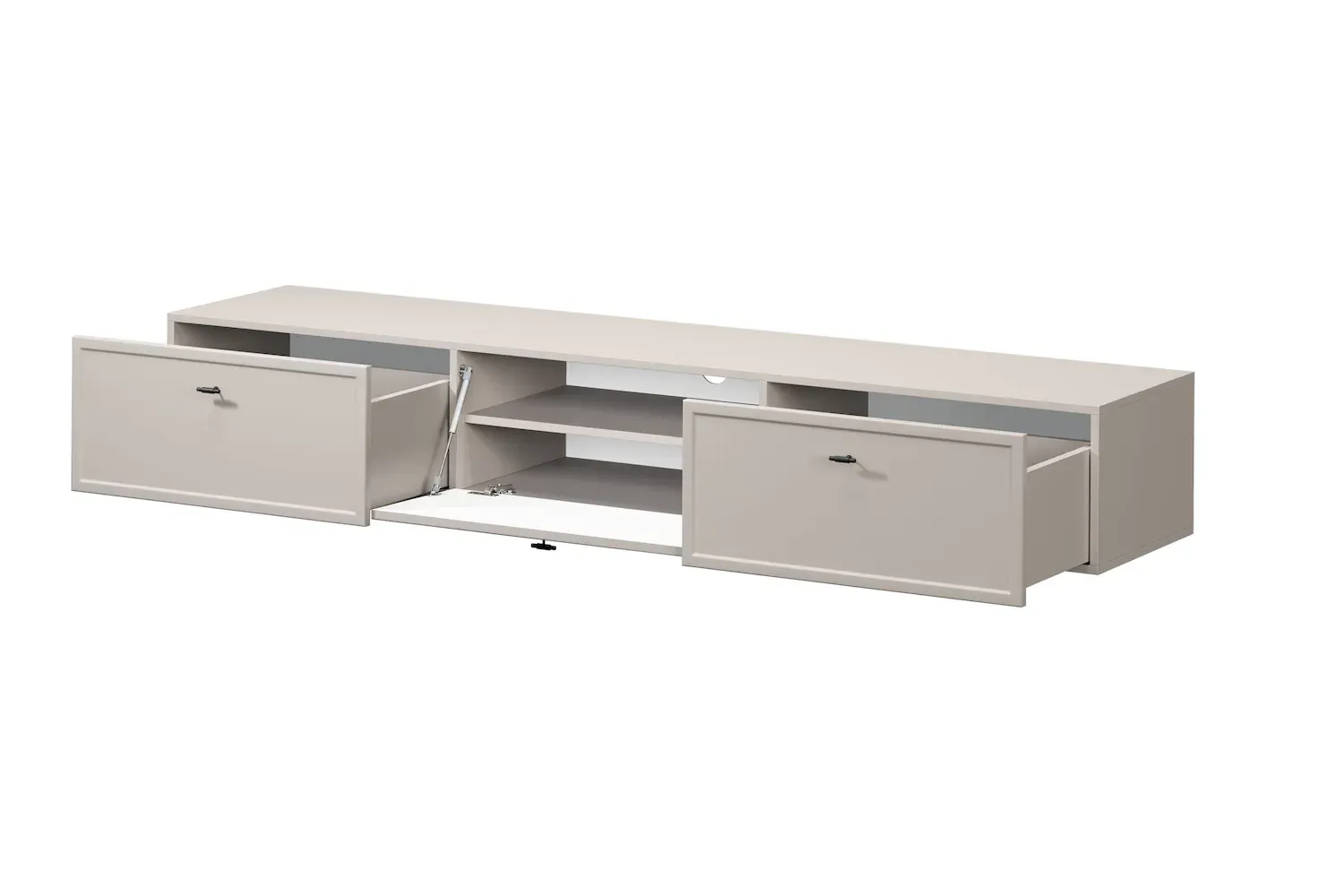 Szafka RTV wisząca z klapą i 2 szufladami LORINI 200 - cashmere uchwyt T-bar czarny - B_166792