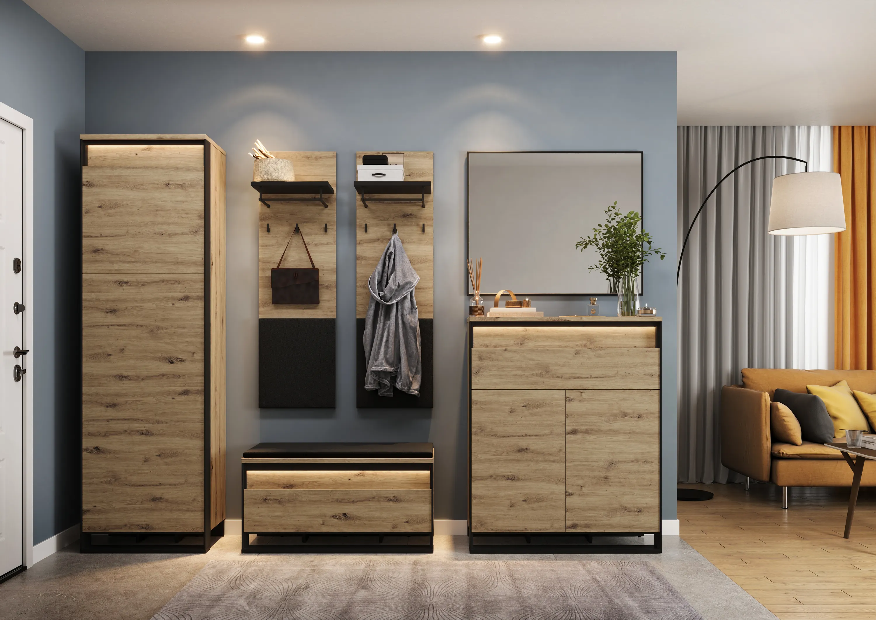 Lustro do przedpokoju Quant QG-05 92cm dąb artisan/czarny - QG5DAC