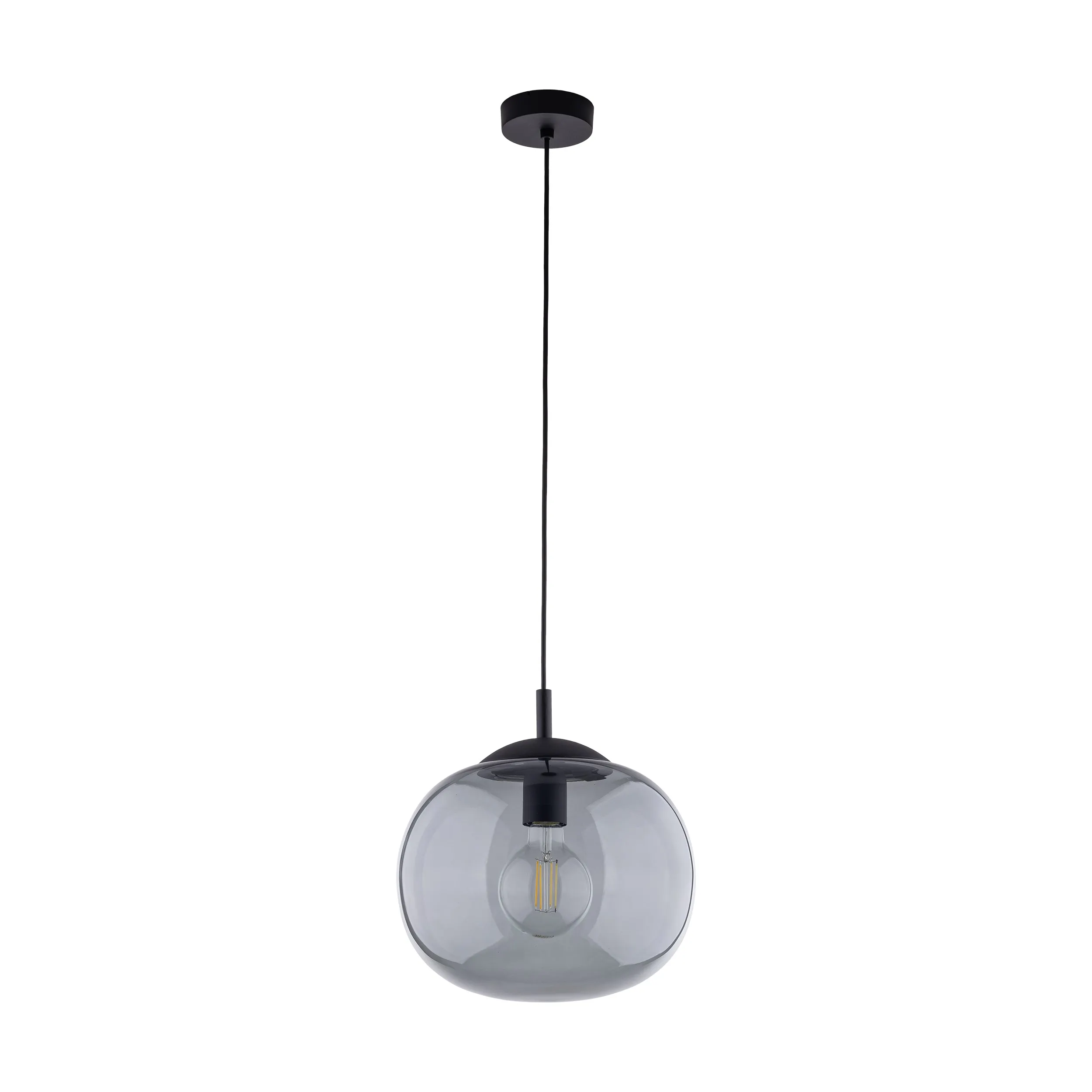 Lampa wisząca VIBE czarna z przyciemnianym transparentnym okrągłym szklanym kloszem 170x30cm