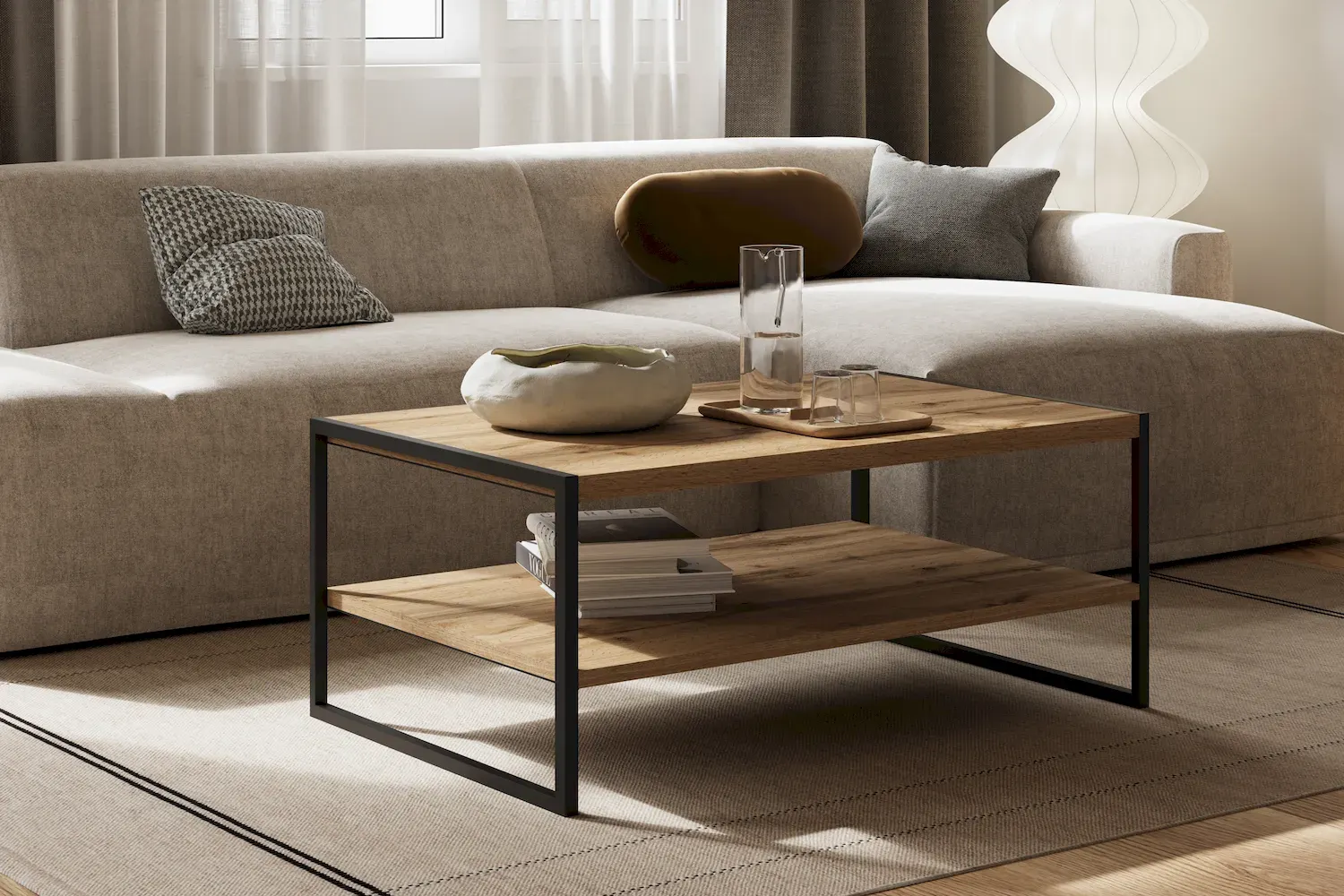 Stolik kawowy z półką EKO 97 dąb wotan czarny - 24N0MJ97