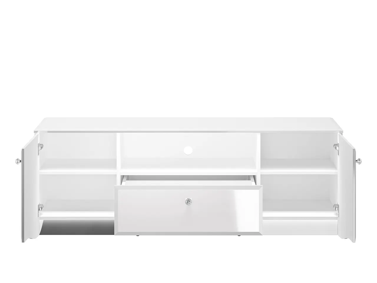 Szafka RTV 2-drzwiowa z szufladą GLAMOUR 03 z oświetleniem - biały połysk - 1GLAM03-001