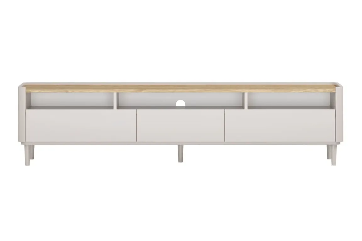 Szafka RTV z 1 klapą i 2 szufladam ELIVO RTV 200cm drewniane nóżki cashmere dąb olejowany — zdjęcie 2