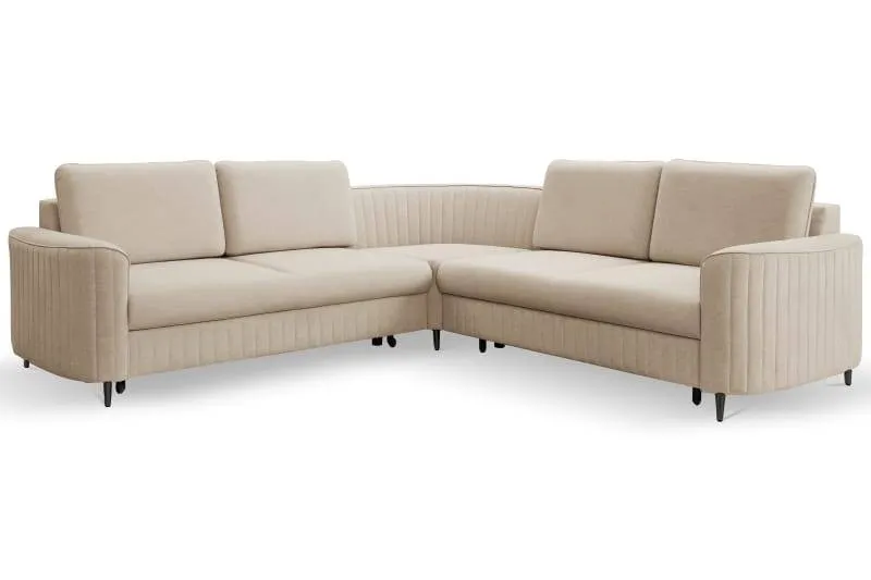 Narożnik z funkcją spania prawostronny, LAREN tkanina CASTEL 15 cappuccino czarne nóżki czarne nóżki - LAREN_NAR_CASTEL15_P_CZ