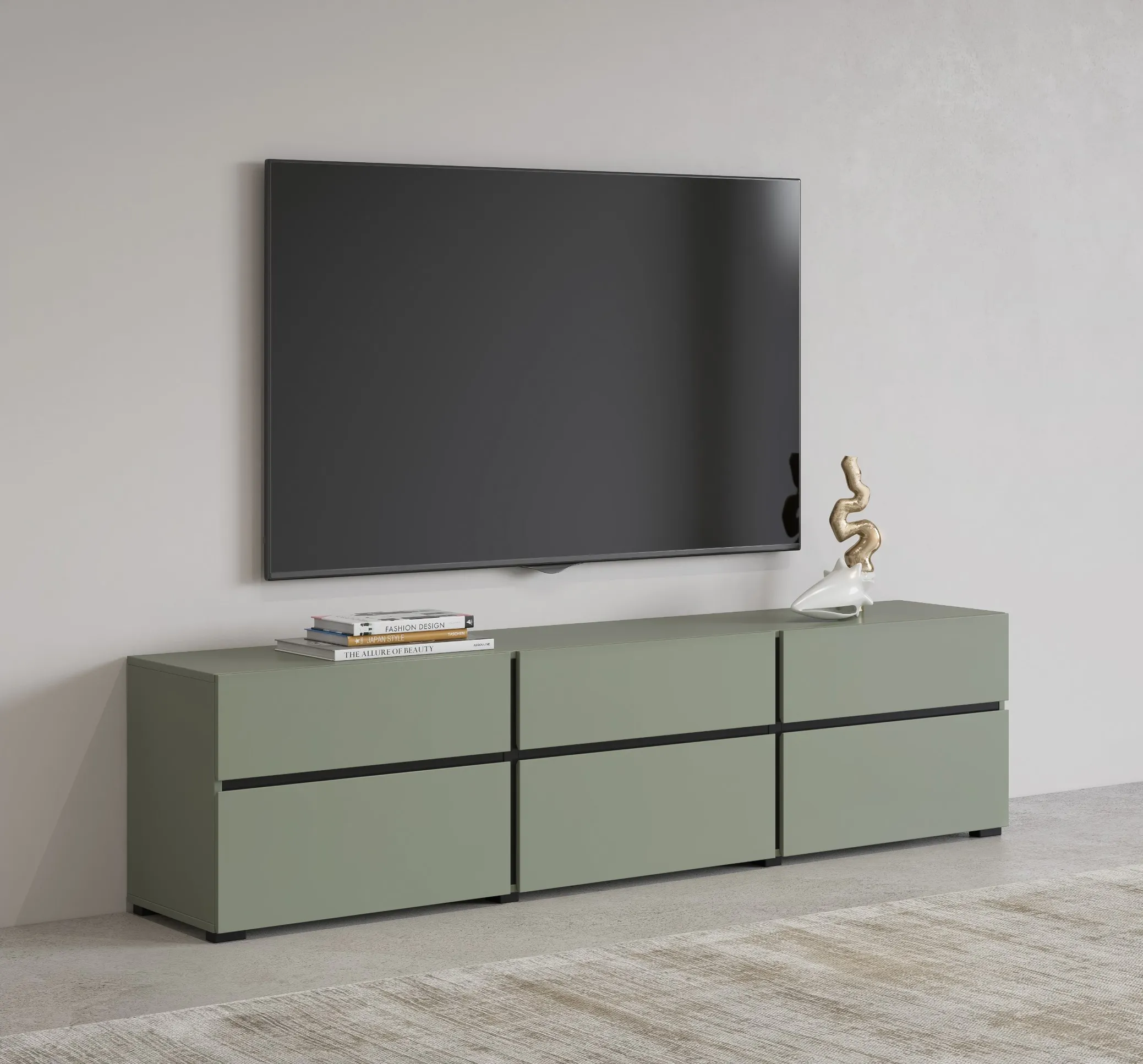 Szafka RTV 3-drzwiowa z szufladami CROSS 180 cm zielona - 24GWMY41