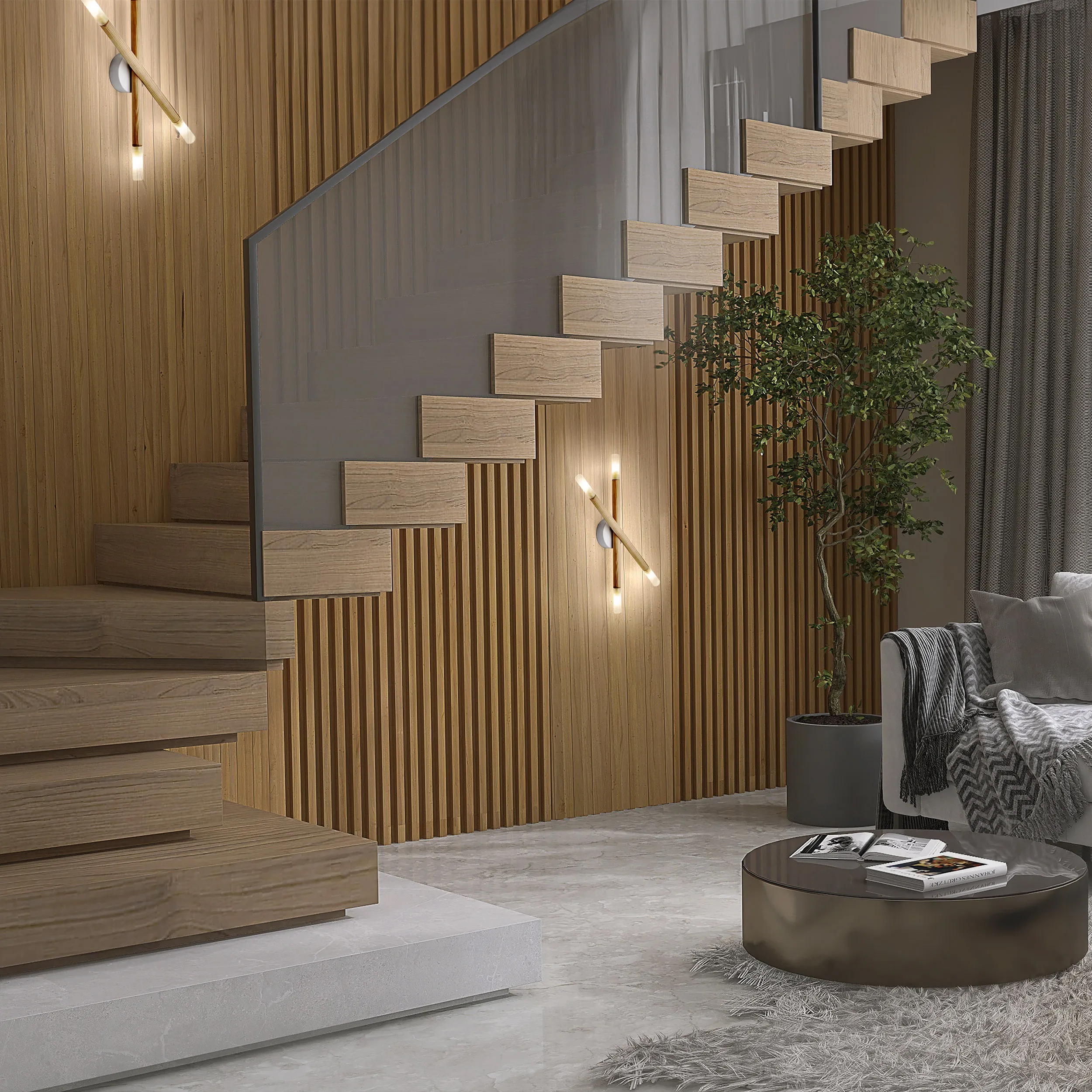 Lampa sufitowa NOBLE jasna drewniana z mlecznymi kloszami 50x23x5cm - TK_4524