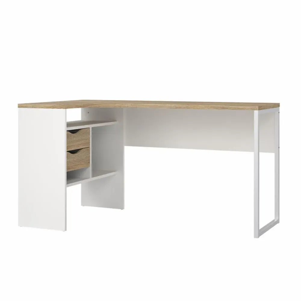 Narożne biurko z 2 szufladami FUNCTION PLUS 145cm biały/dąb