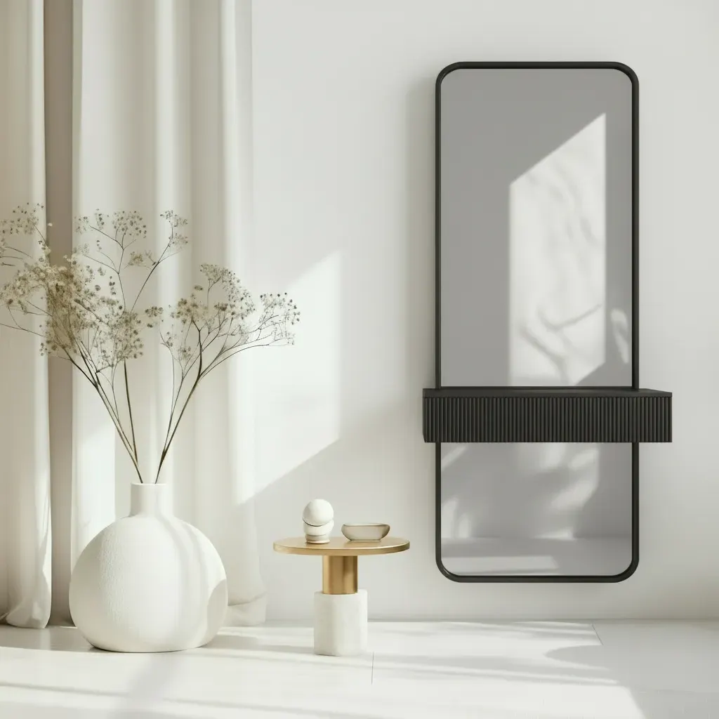 Lustro GRID w czarnej ramie MDF z ryflowaną szafką na klucze 40X140-S12 — zdjęcie 2