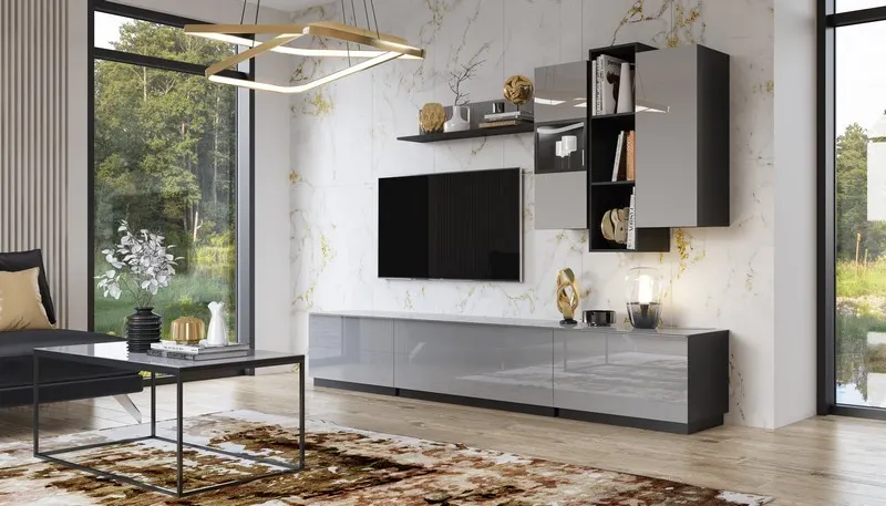 Komoda RTV HELIO 37 z szufladą i wnęką szara czarna 50x50x48cm - 24WXJW37