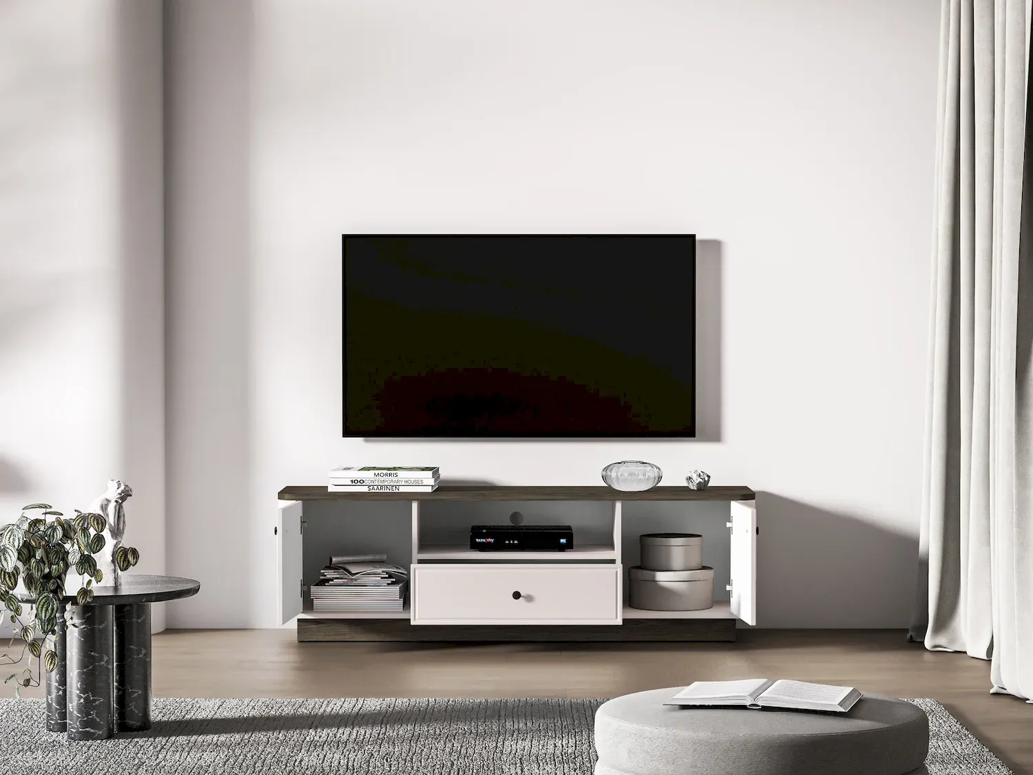 Szafka RTV 2-drzwiowa z szufladą VILAVIO 05 dąb windmill dark cashmere - 1VILA05-001