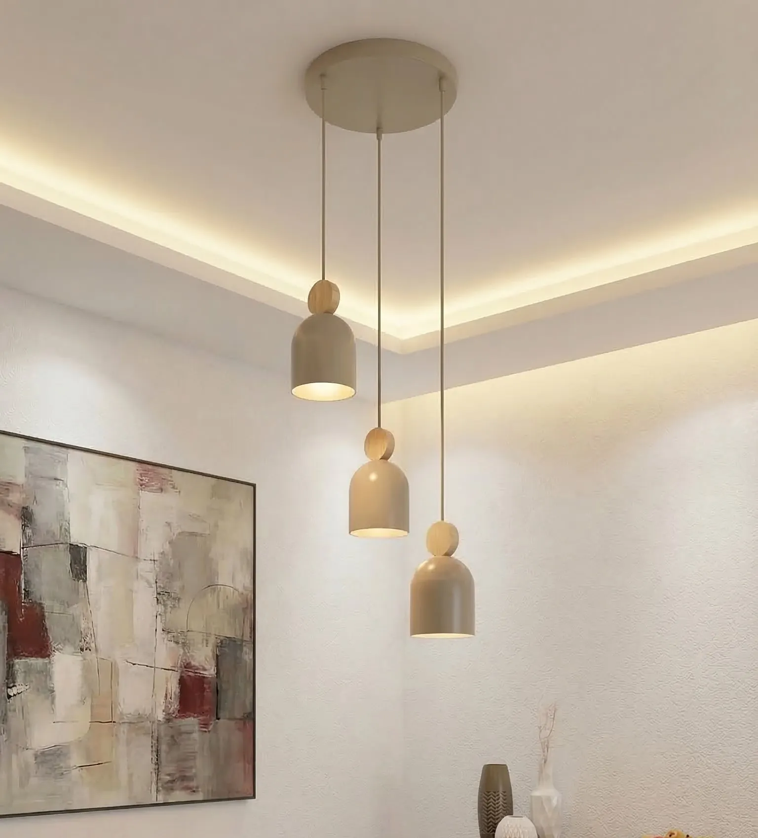 lampa wisząca, zestaw 3 3, neutralny kolor, oświetlenie wnętrz, design loft