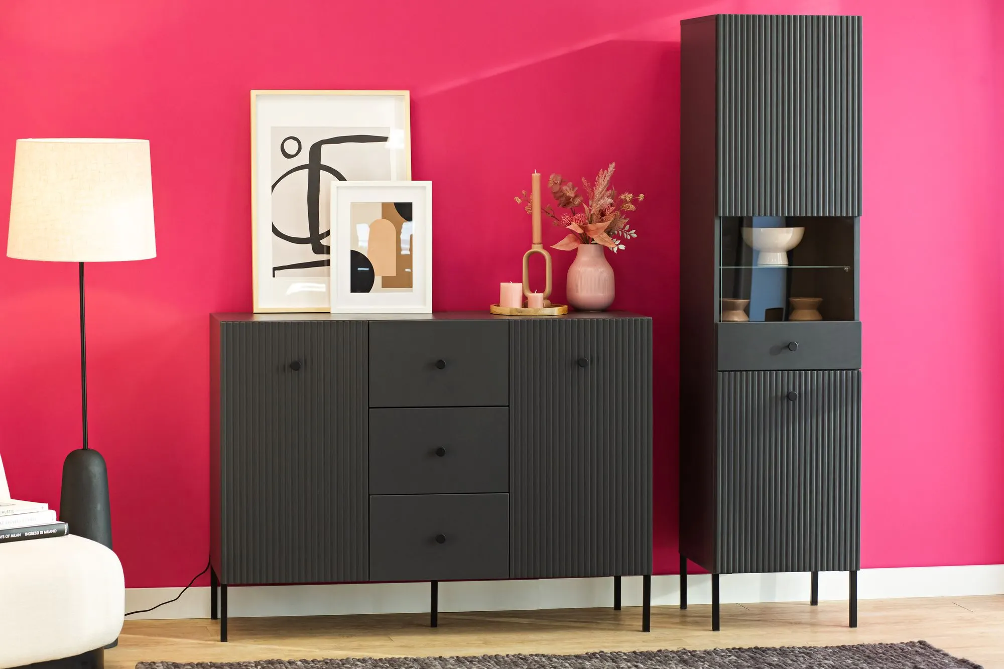 Witryna 2-drzwiowa VIENA ryflowany front antracyt - INT_5003208