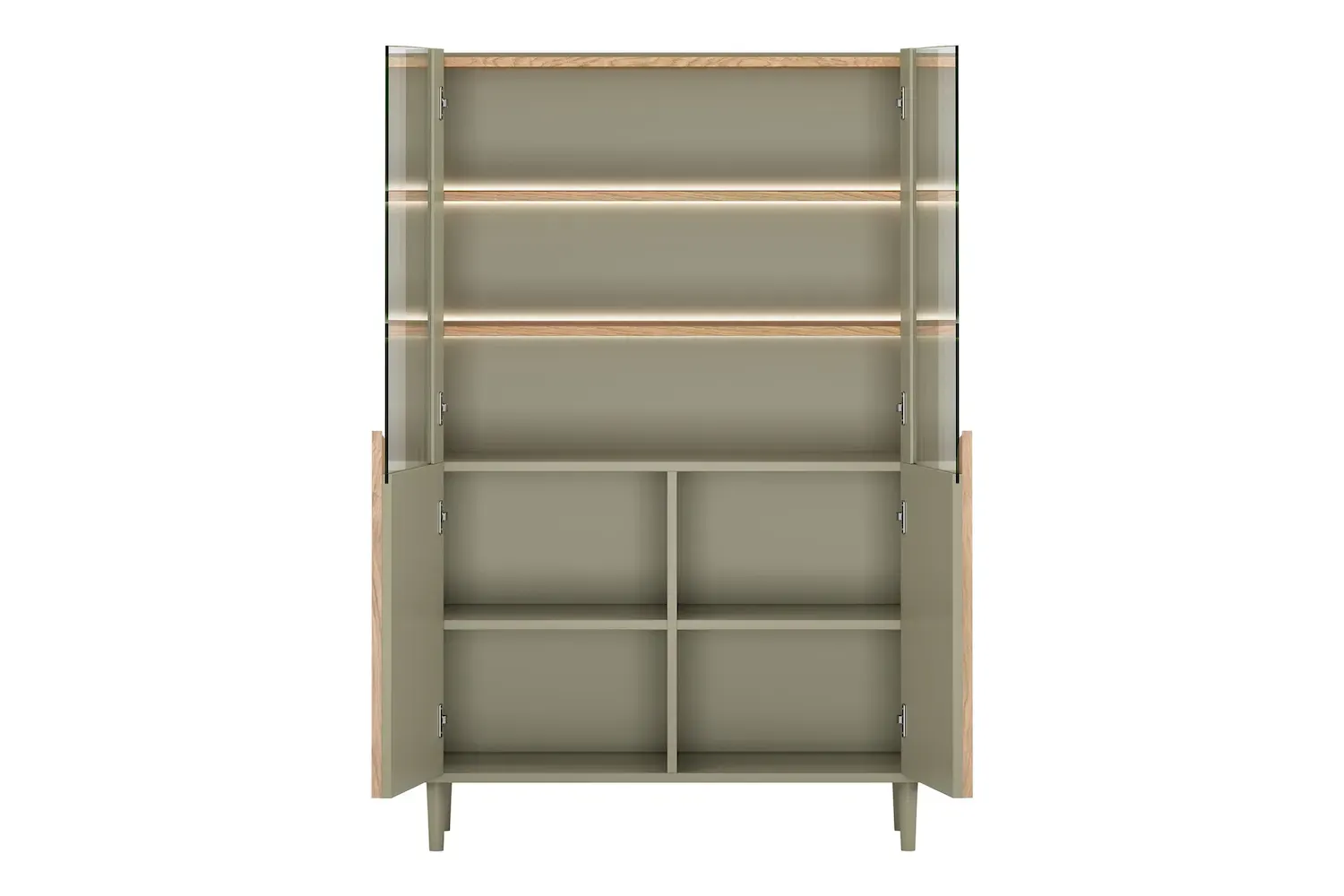 Witryna 2-drzwiowa AMILIO 100 oświetlenie LED - eukaliptus dąb baltic dune uchwyty dąb naturalny nogi eukaliptus - B_169226