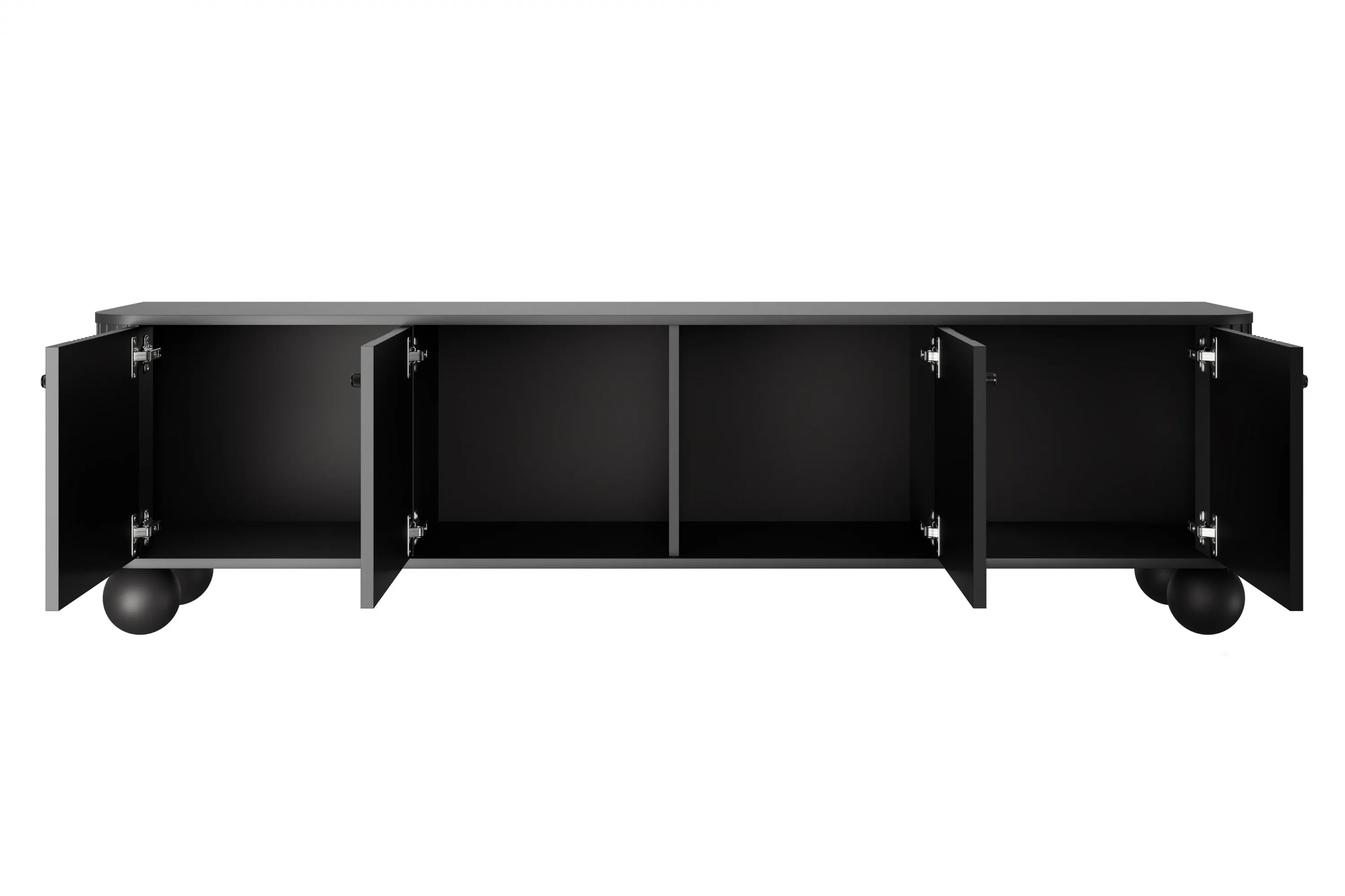 Szafka RTV 4-drzwiowa VESPER RTV 187 ryflowany front czarna czarne uchwyty nogi kule - B_163776