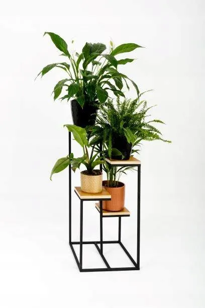 Kwietnik stojący 4-poziomowy LE MANS M metal drewno czarny naturalny - LD_TZ000047