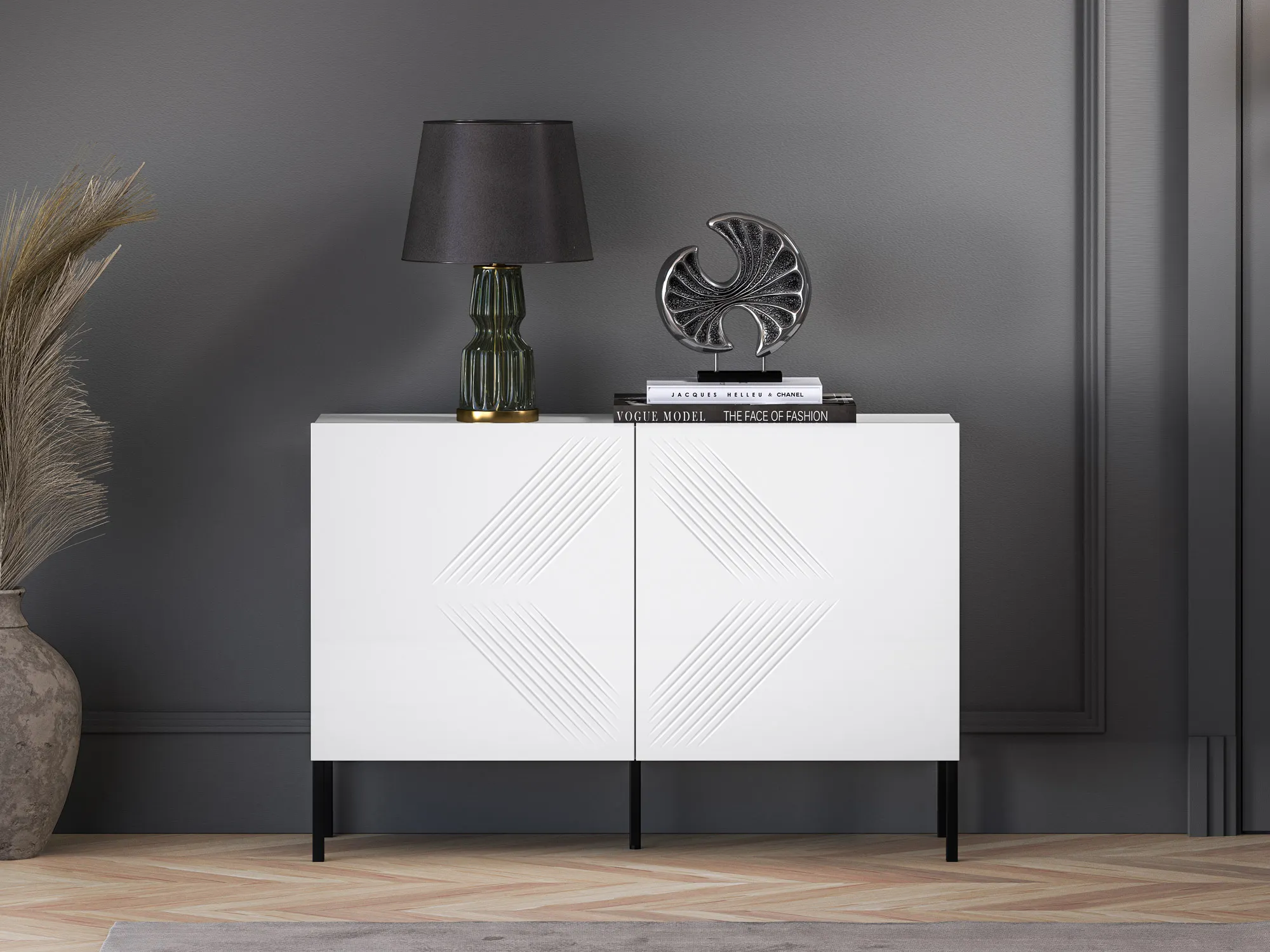 Komoda 2-drzwiowa CLEARING 113 cm biały alpejski/czarne nogi - 1CLEA03-001-02