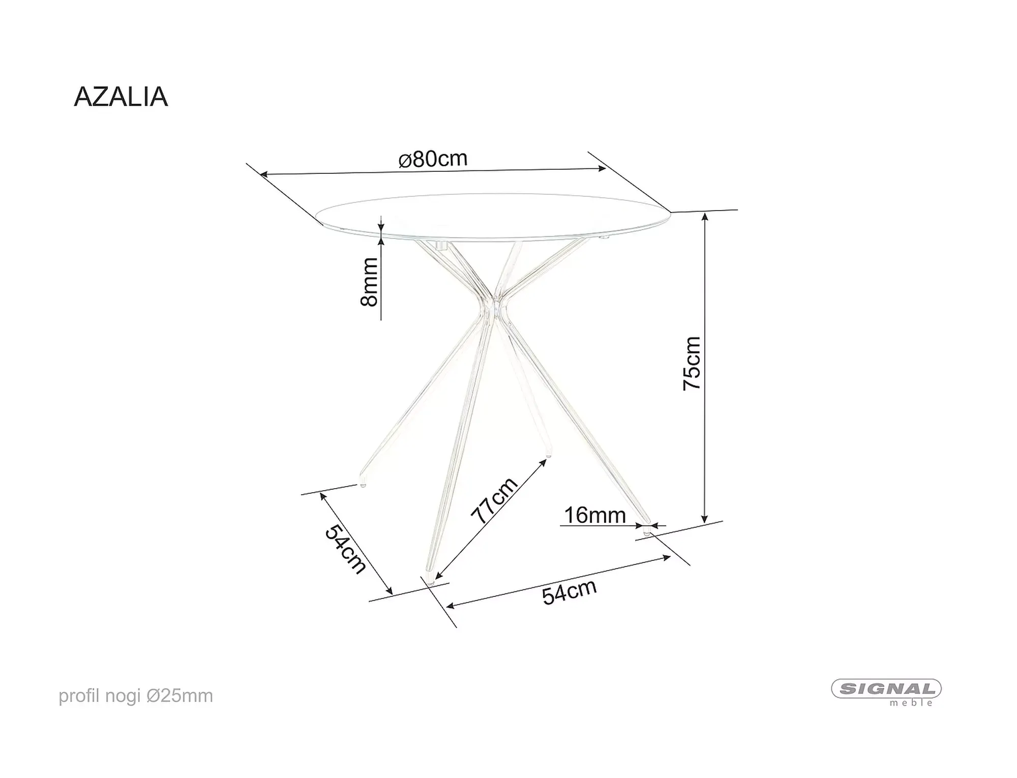 Stół okrągły AZALIA 80 cm transparentny/złote nogi Signal