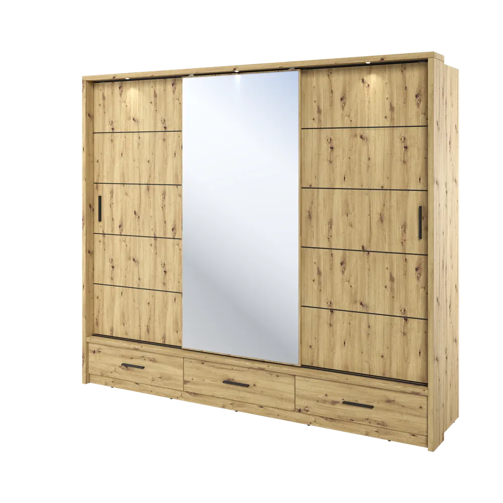 Szafa 3-drzwiowa LED ARTI AR-01P dąb artisan Meble, Szafa, Szafka