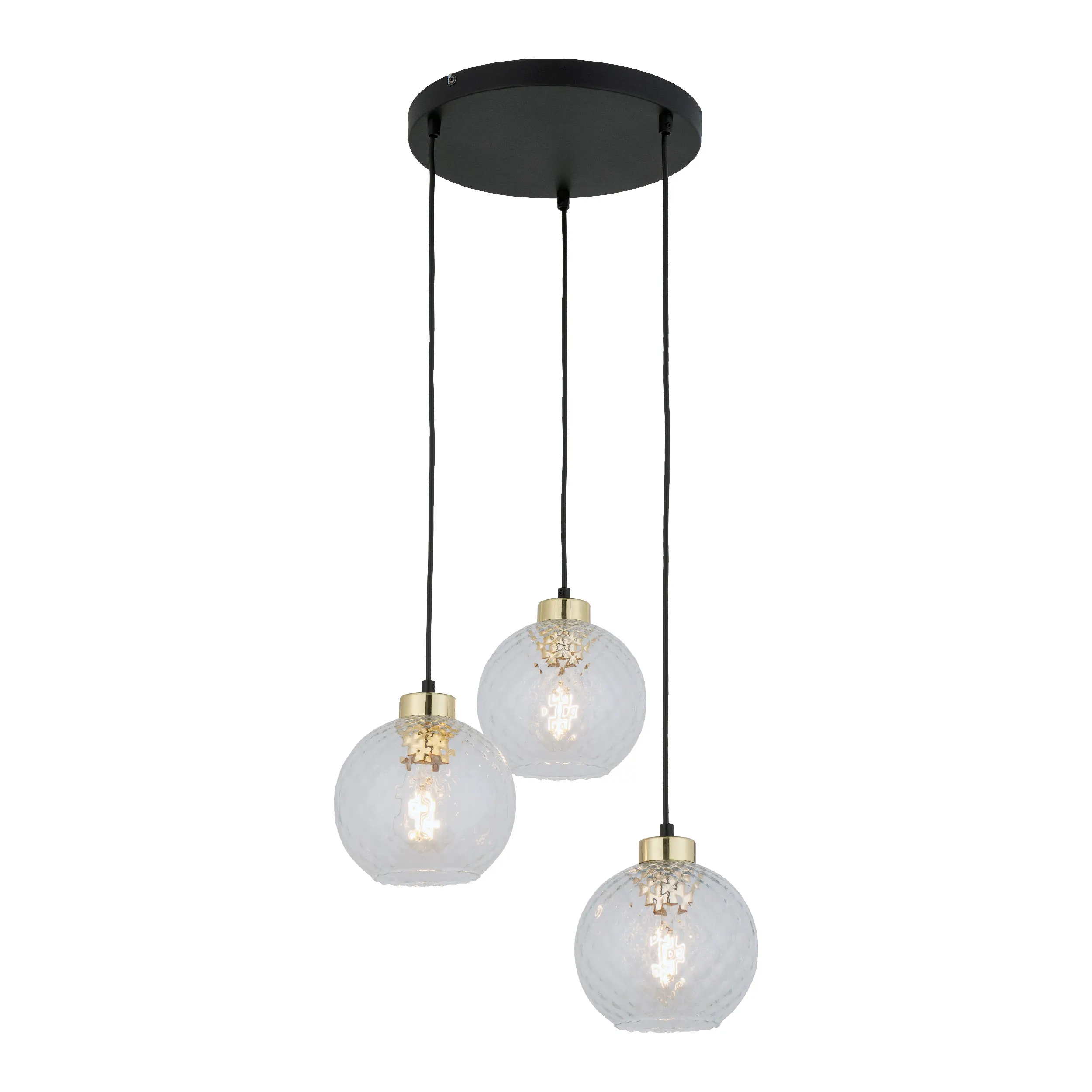 Lampa wisząca DEVON czarna ze złotymi elementami kryształowymi okrągłymi kloszami 110x42cm - TK_4586