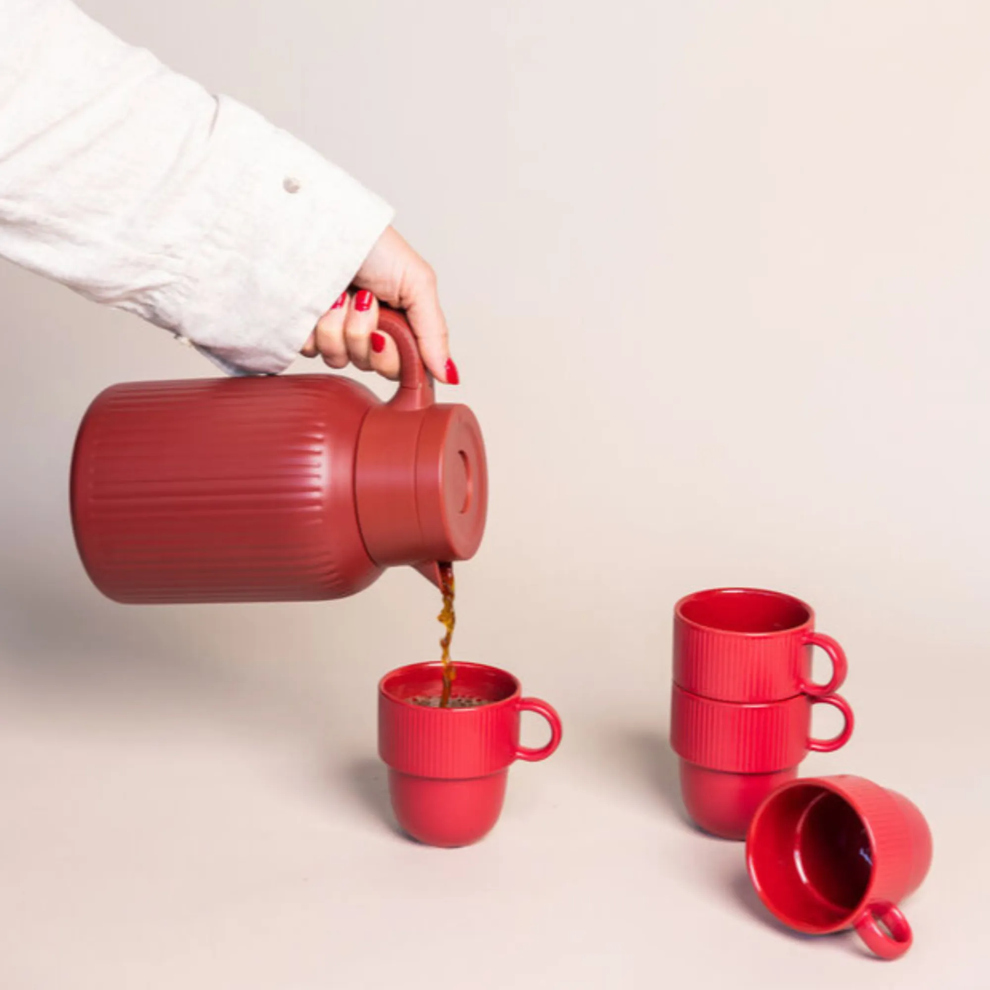 image czajnik, dzbanek na kawę, kubek, naczynia, czerwona