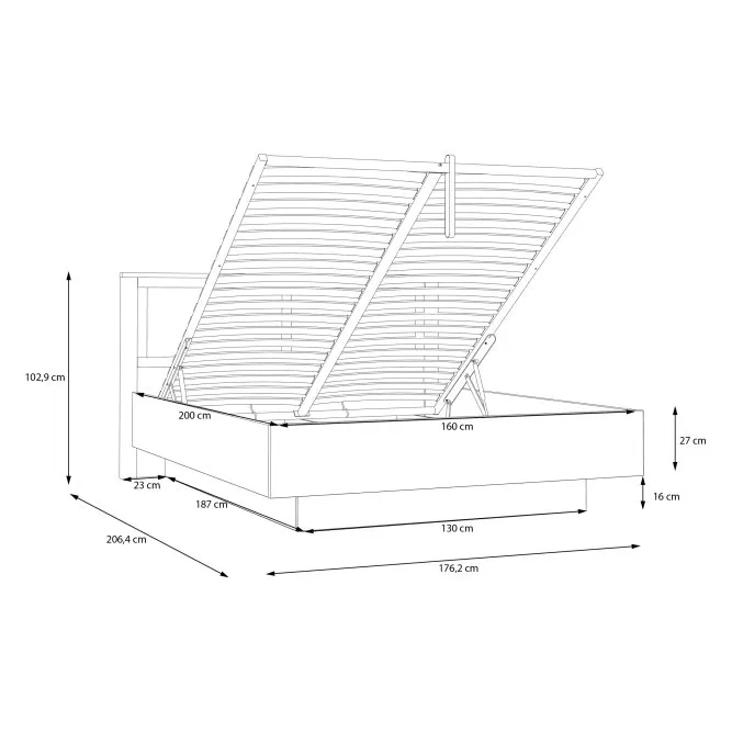 Łóżko ze stelażem CHISBURY 160x200 - dąb riviera, modrzew jasny sibu - BHLL3162-M482