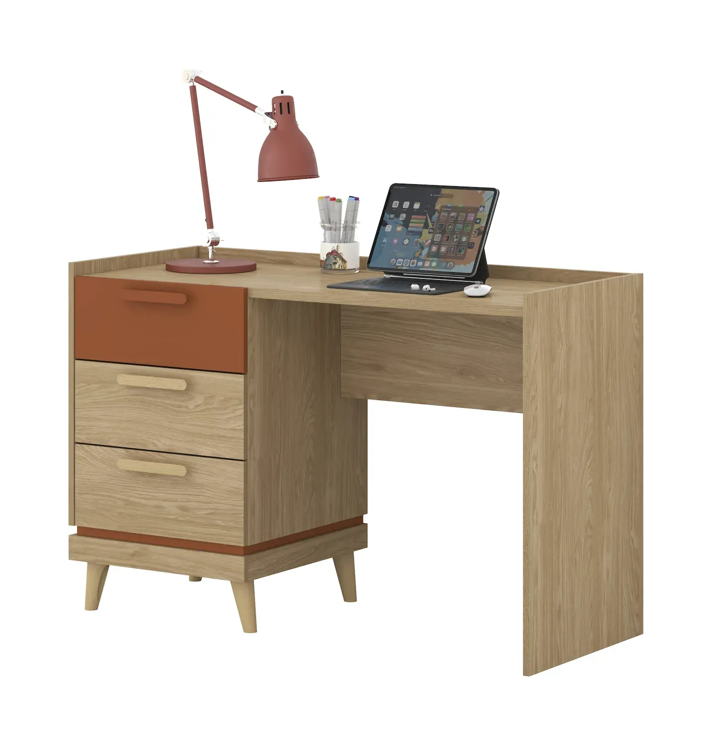 Biurko z 3 szufladami SCANDI 03 dąb olejowany ceglany - 24D5OH03
