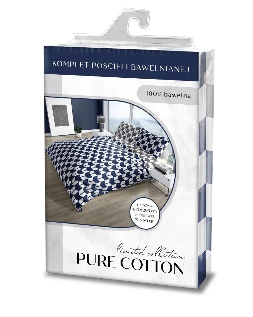Pościel komplet PURE COTTON 006 bawełna 160X200+2x70X80biały szary - FARO_30038