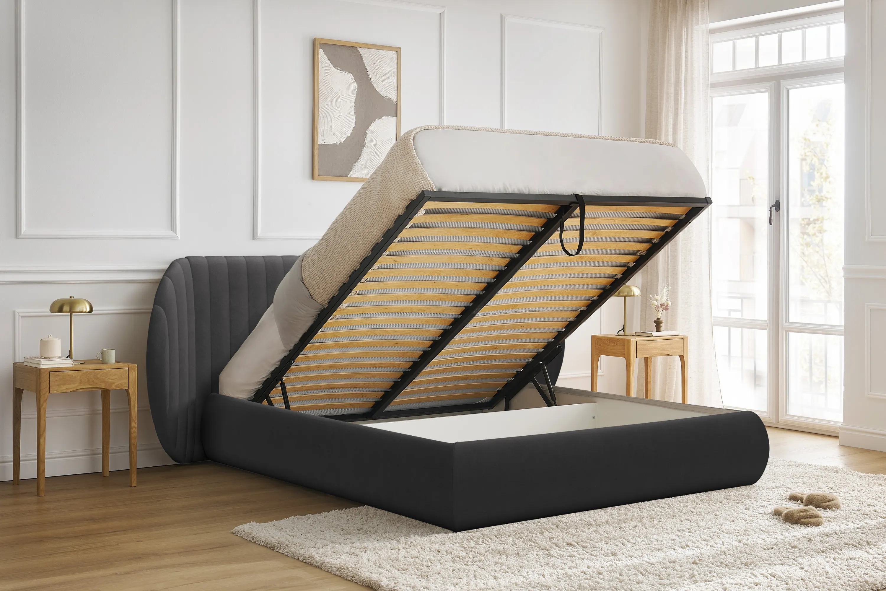 Łóżko Galin z pojemnikiem / 160x200 / Salvador (SIC) 15 - szary - B_158699