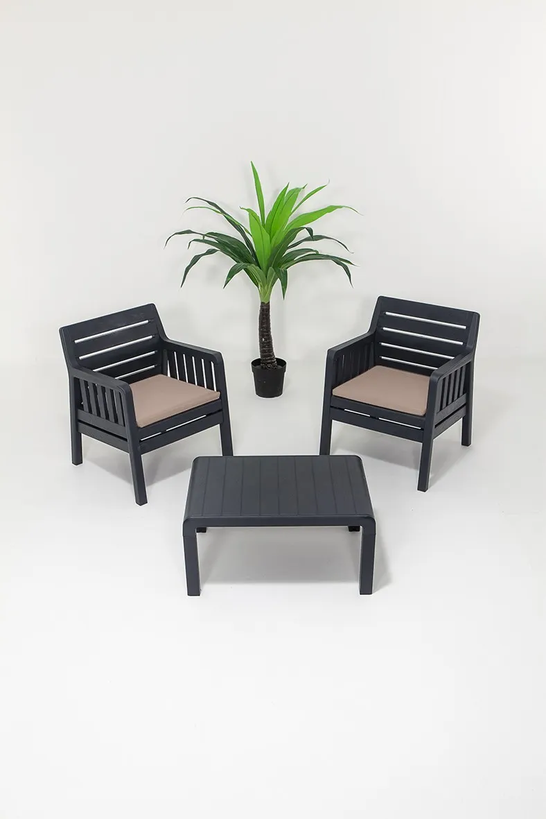 Zestaw ogrodowy wypoczynkowy LARA 2 fotele + stolik (54x70 cm) antracytowy - ASI_340CRD1140