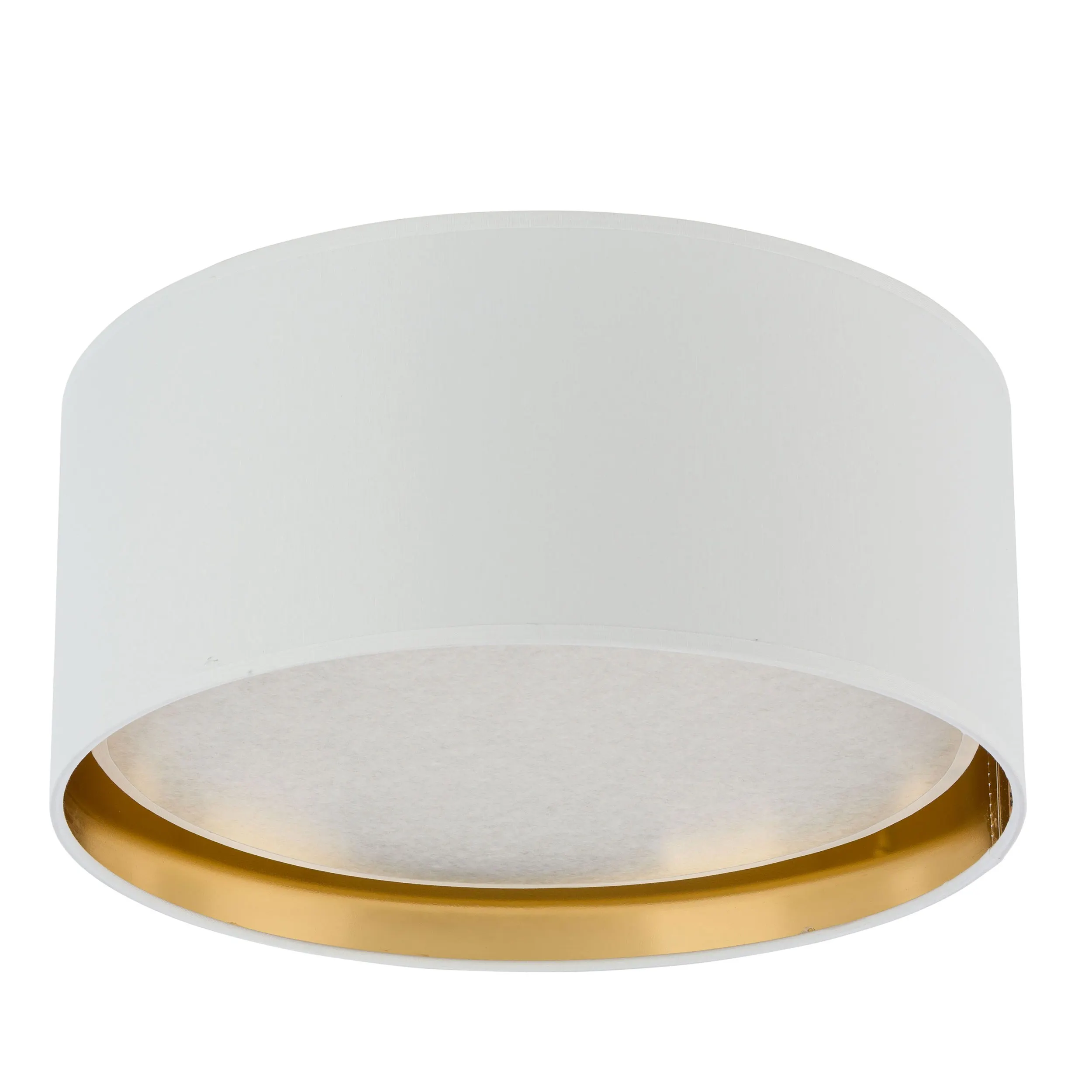 Lampa sufitowa BILBAO biała ze złotym wnętrzem z białym kloszem z tkaniny okrągła 45x17cm