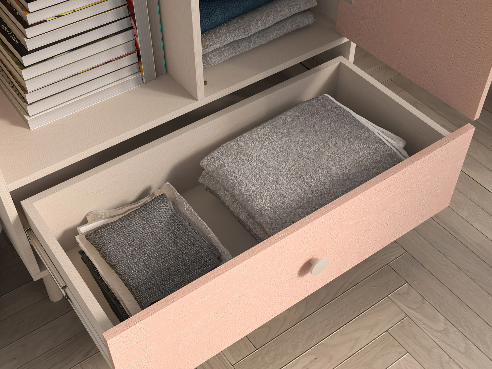 Komoda 1-drzwiowa z 1 szufladą MEVEL 04 piasek pustyni, różowy - 1MEVE04-001