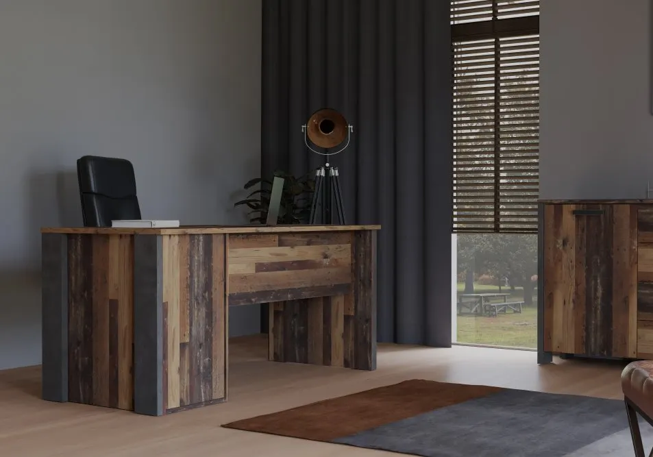 Biurko z 3 szufladami CLIF 70x160 cm - old wood vintage, beton - CLFB212R-C546