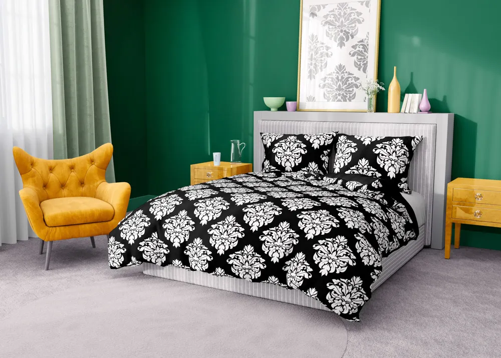Pościel komplet GLAMOUR 007 bawełna 100% 140X200+70X90 biały czarny - FARO_26119