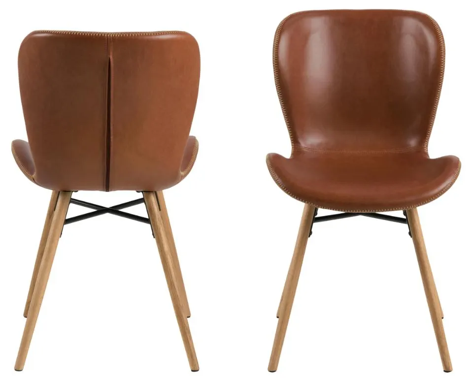 Krzesło tapicerowane DOREN ekoskóra-brązowy (zamek błyskawiczny) Dab olejowany ( zestaw 2 sztuk ) - H000018217