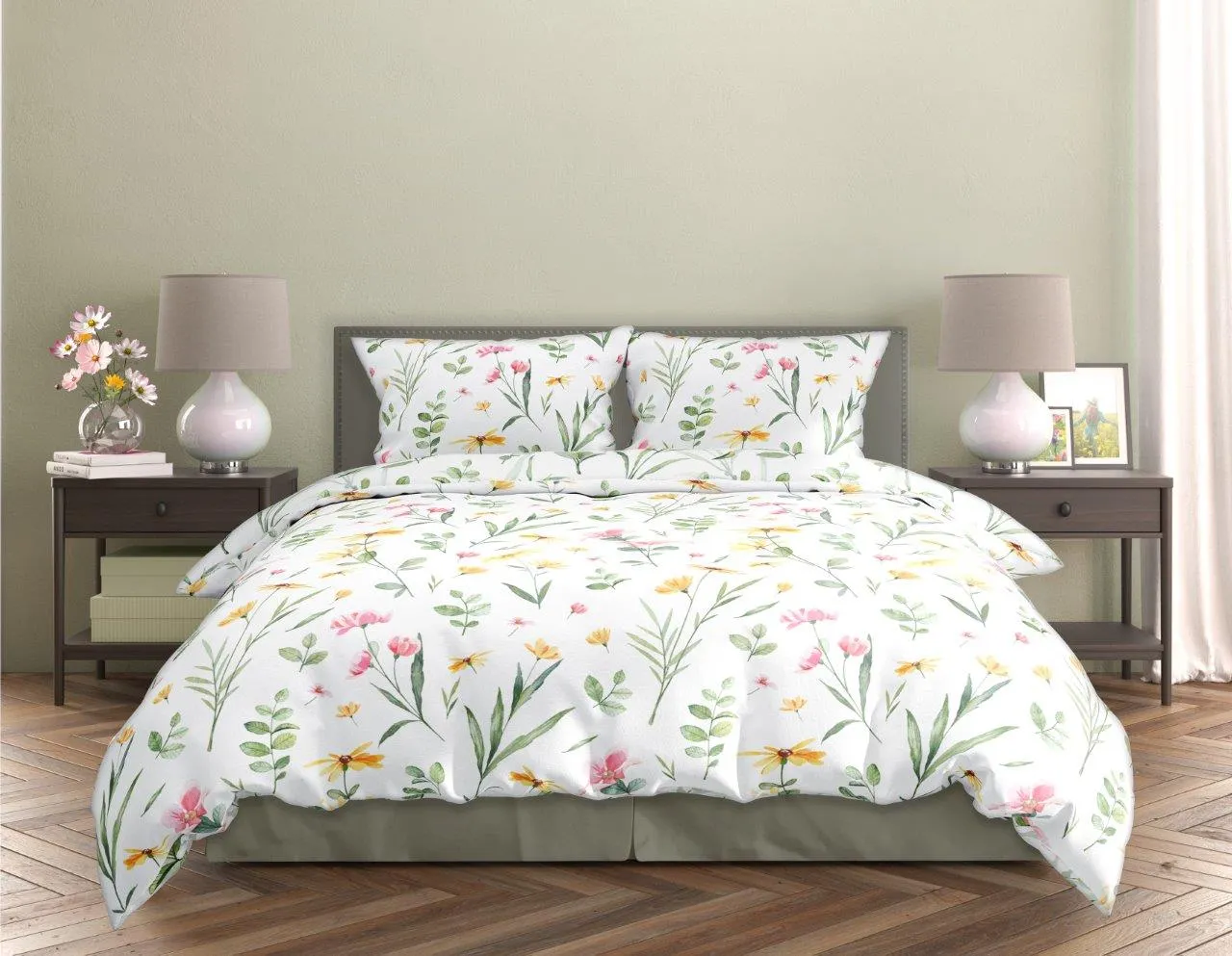 Pościel komplet MILAGRO VERDE 002 satyna bawełniana 160X200+2x70X80 zielona biała - FARO_29945