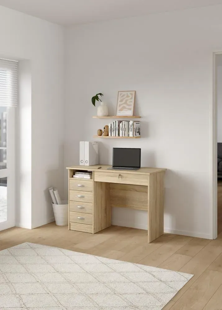 Biurko z 5 szufladami (1 zamykana na klucz) FUNCTION PLUS 110 cm dąb - TV_80163AKAK