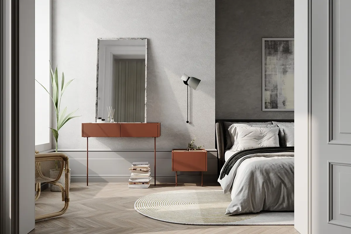 Toaletka - konsola DESIN 2 szuflady - czerwony ceglany - dąb nagano - B_149159