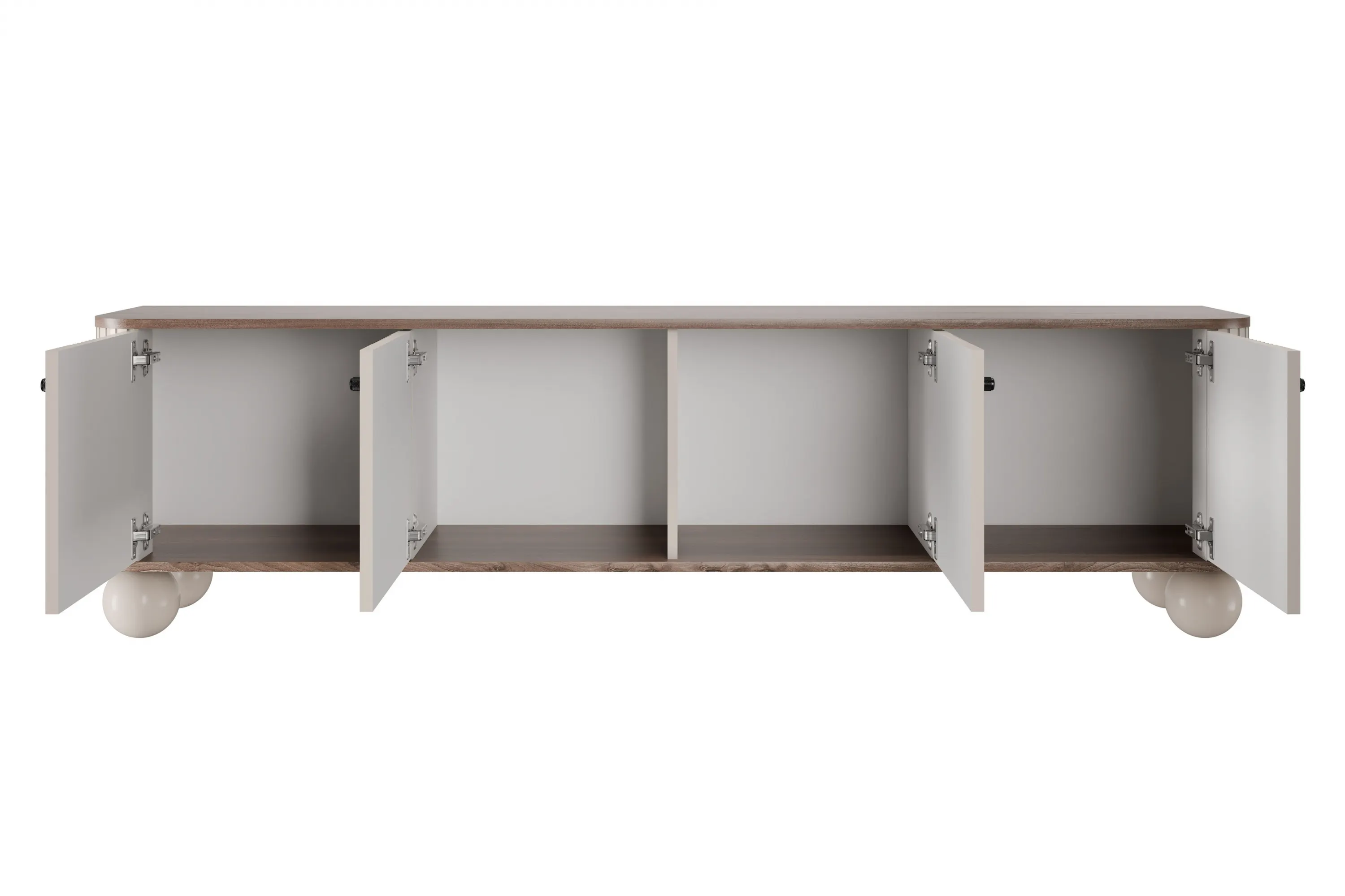 Szafka RTV 4-drzwiowa VESPER RTV 187 ryflowany front cashmere orzech czarne uchwyty nogi kule - B_163750