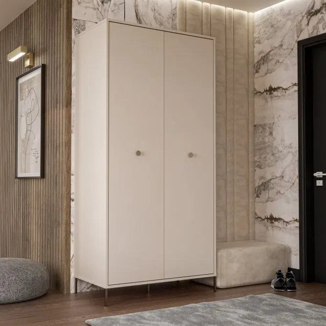 Szafa 2-drzwiowa SALVATRICE z półkami i drążkiem beżowa - SVTS821-U60