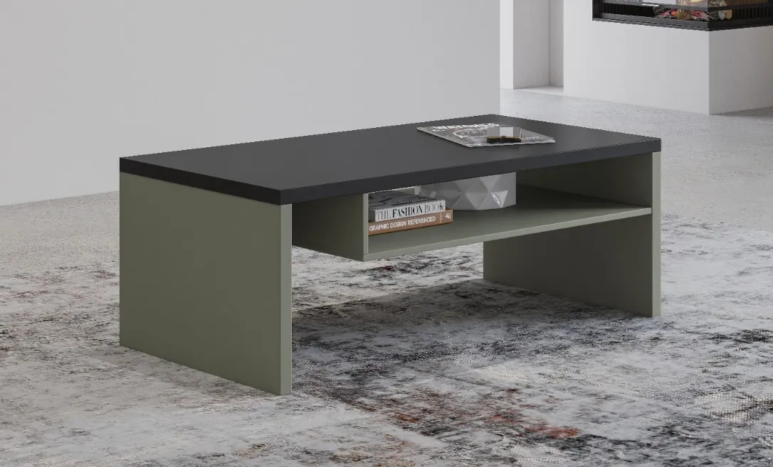 Stolik kawowy z półką CROSS 60x120 zielony/czarny blat - 24GWMY99