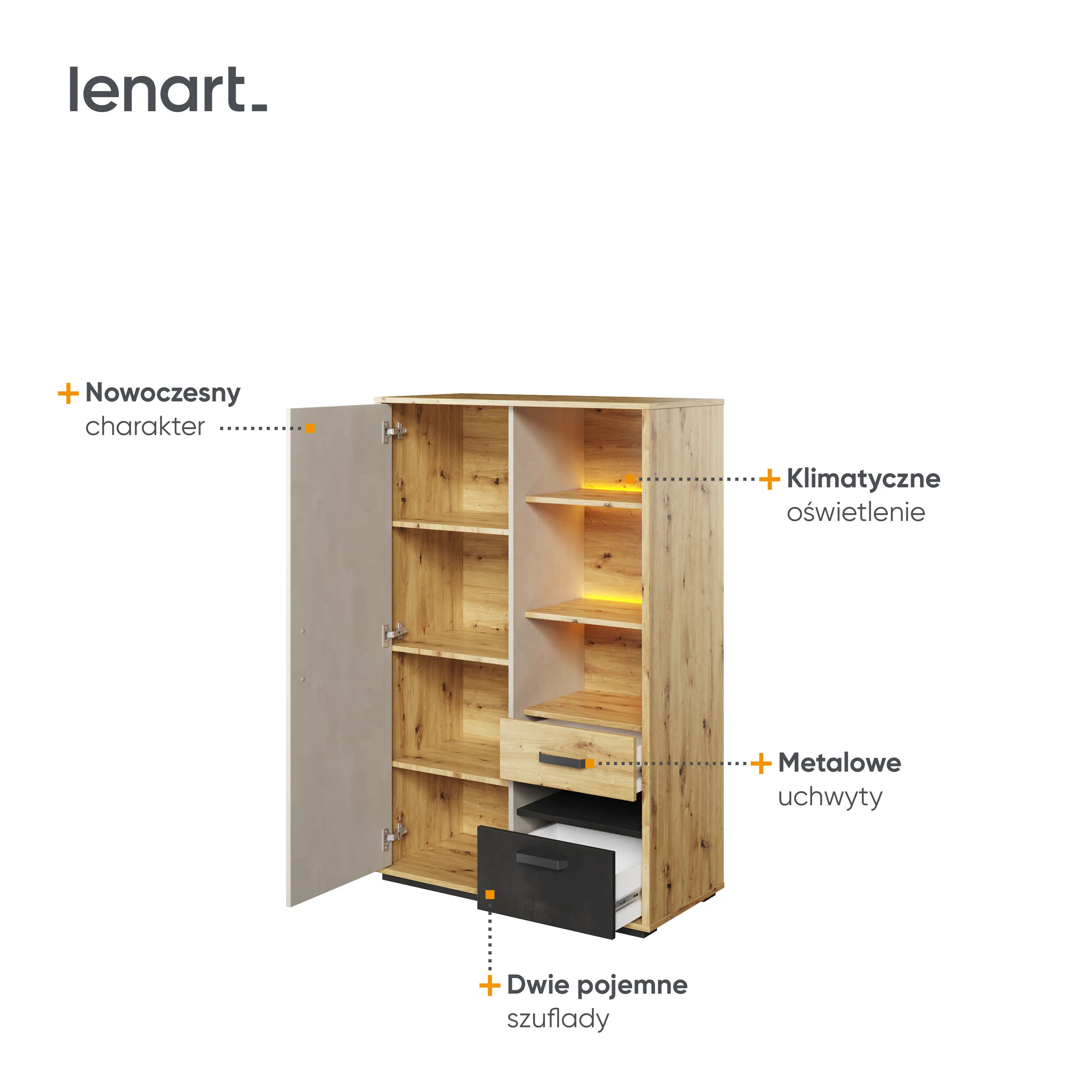 Szafka LED Qubic QB-05 dąb artisan - QB5DAR