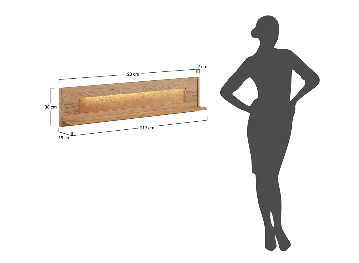 Półka wisząca DIVISIONE oświetlenie led 123 cm dąb olejowany - ZIDIV11