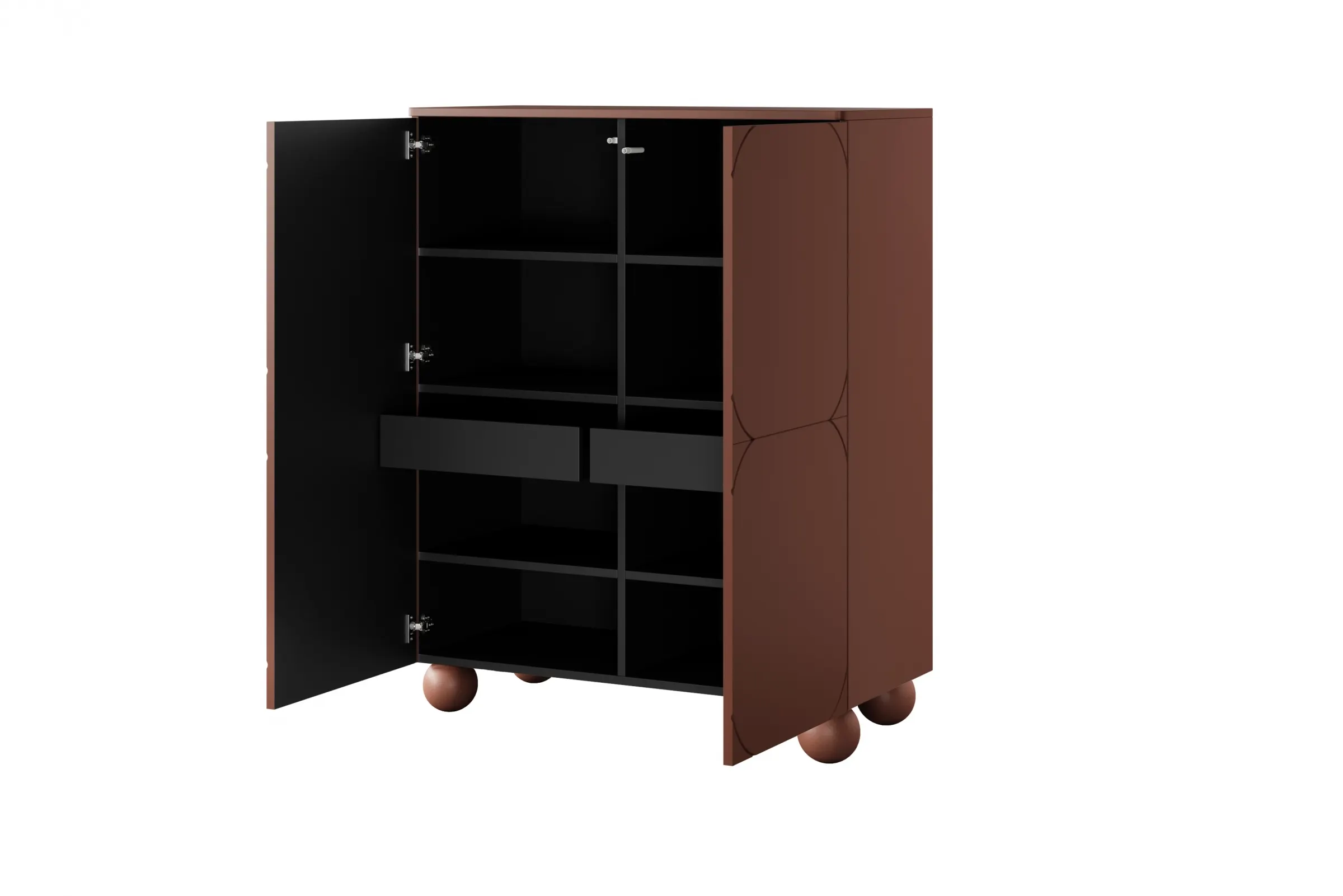 Komoda wysoka 2-drzwiowa z 2 szufladami SONATIA 120cm burgund nogi kule - B_157304