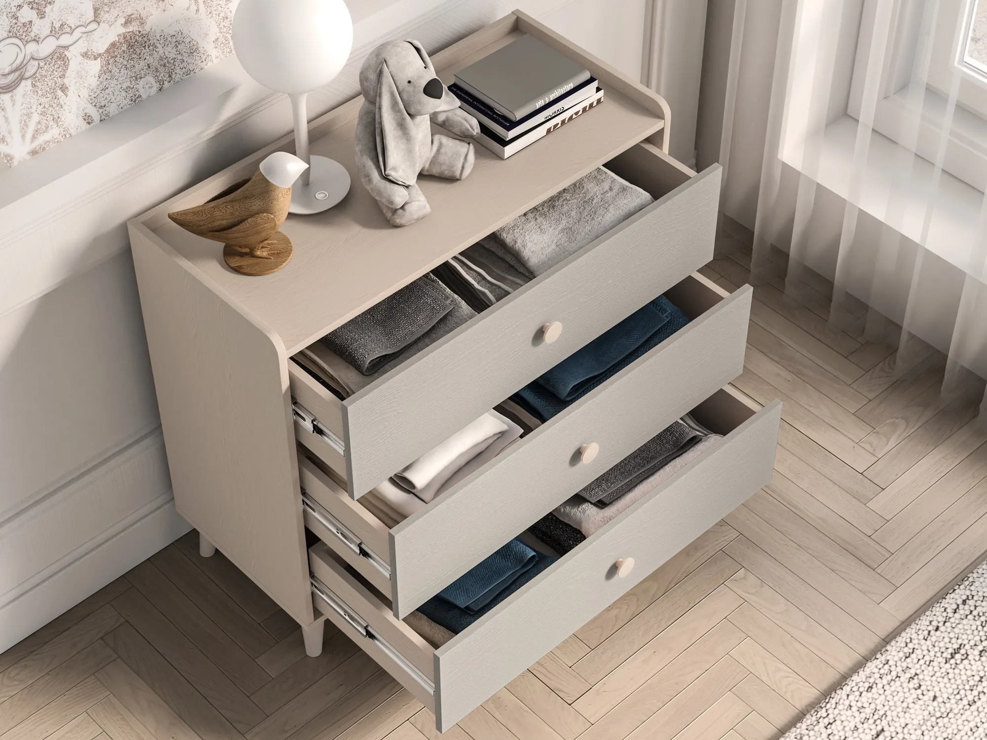 Komoda z 3 szufladami MEVEL 06 piasek pustyni, szary pallad - 1MEVE06-002