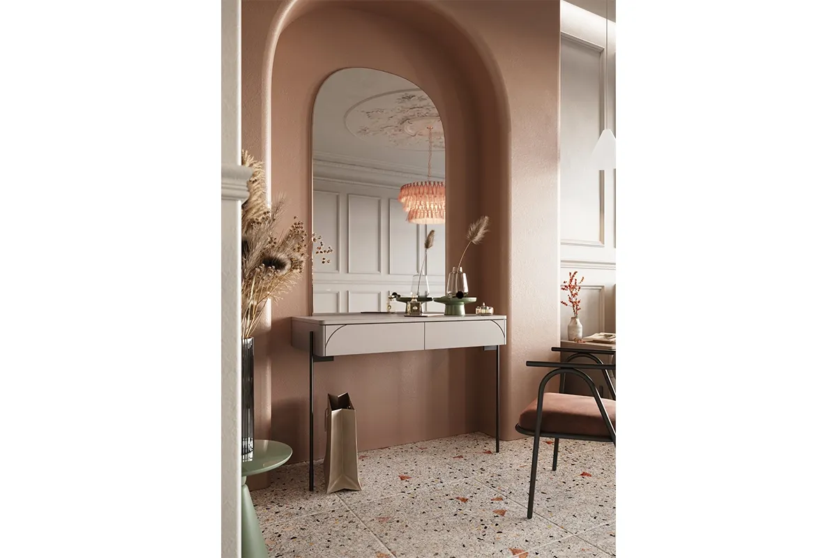 Toaletka - konsola z 2 szufladami SONATIA 100 - kremowy - czarny stelaż - B_149184